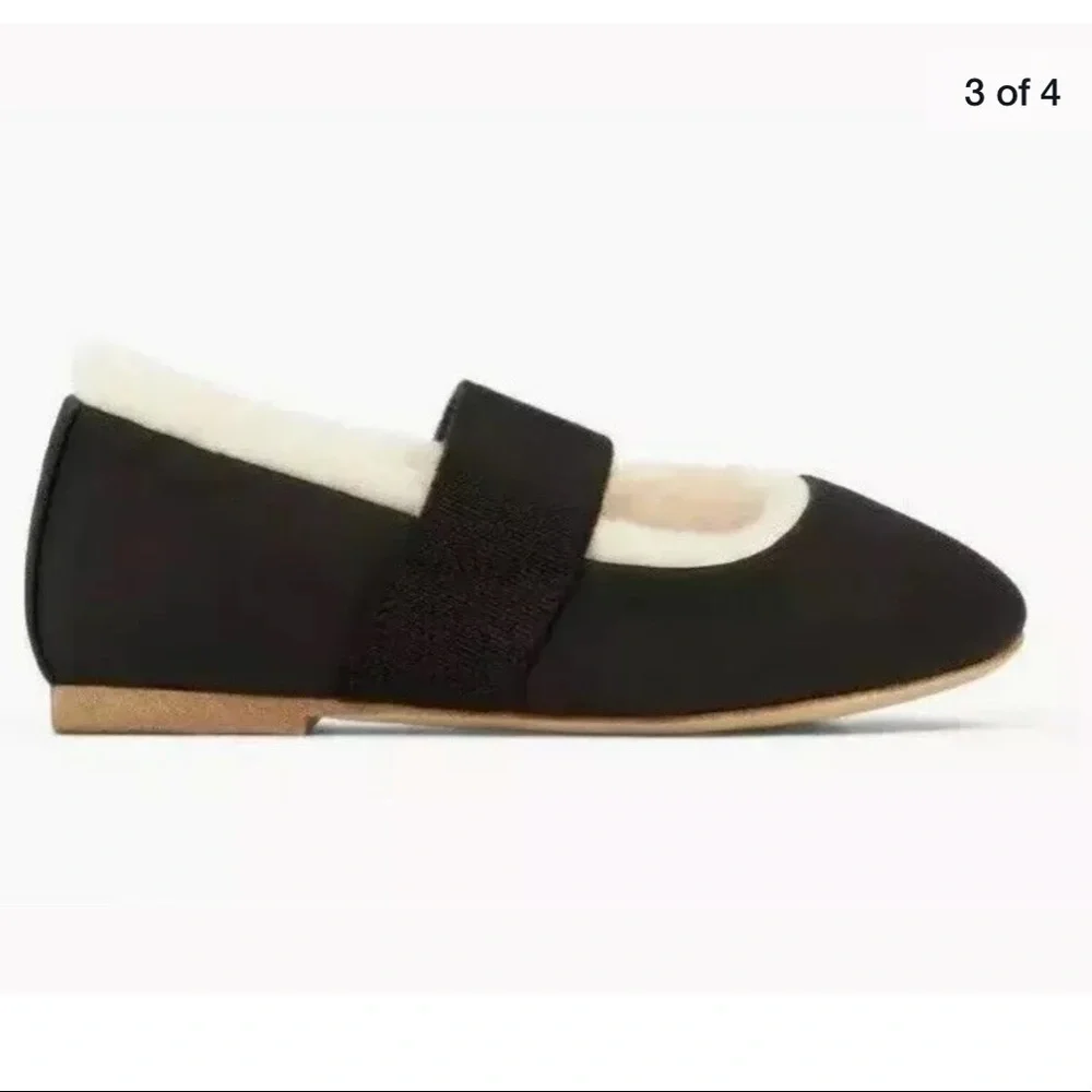 Zara Baby Girl Black Faux Fur Lined Ballet Slippers Cozy Soft Flats